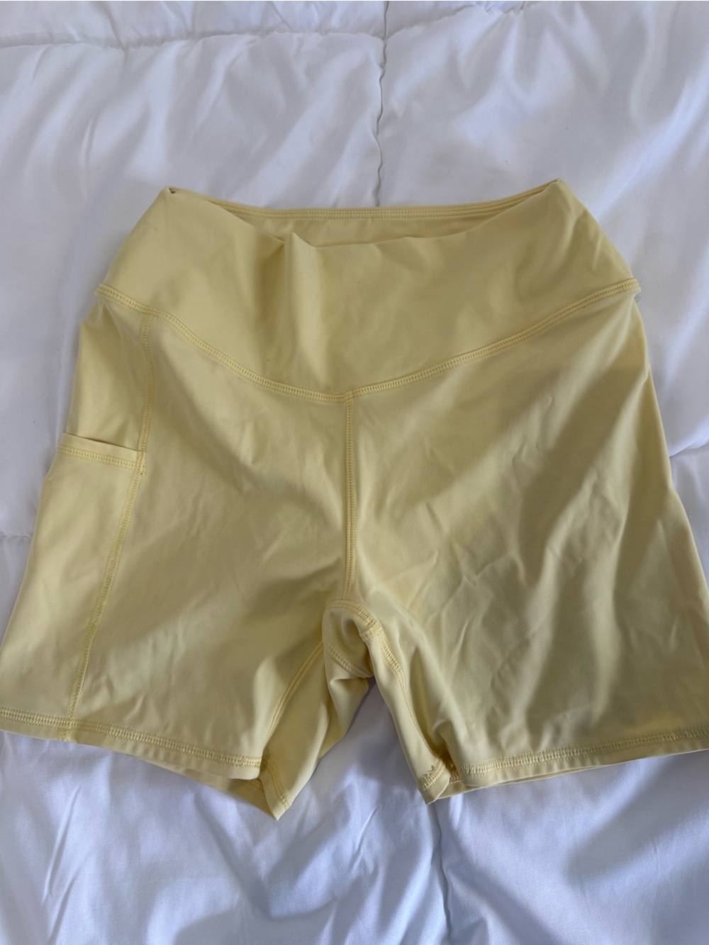 PacSun Pale Yellow High-Rise Bike Shorts with Side Pocket